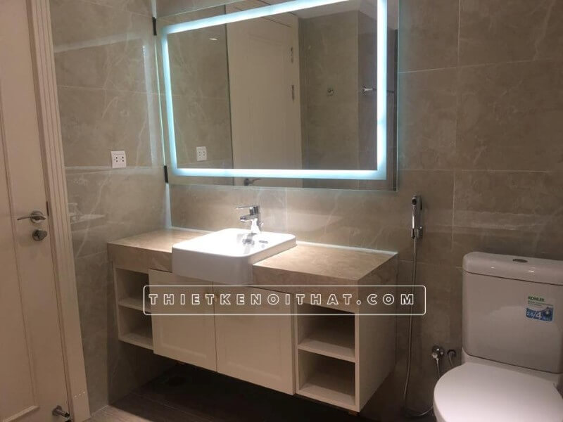 Thi công lắp đặt tủ gỗ công nghiệp dưới lavabo cho phòng vệ sinh phòng tắm chung cư Dcapital Trần Duy Hưng Cầu Giấy Hà Nội Thi công nội thất chung cư tại Hà Nội