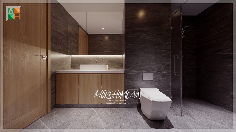 Mẫu phòng tắm lát đá nhân tạo màu xám sang trọng